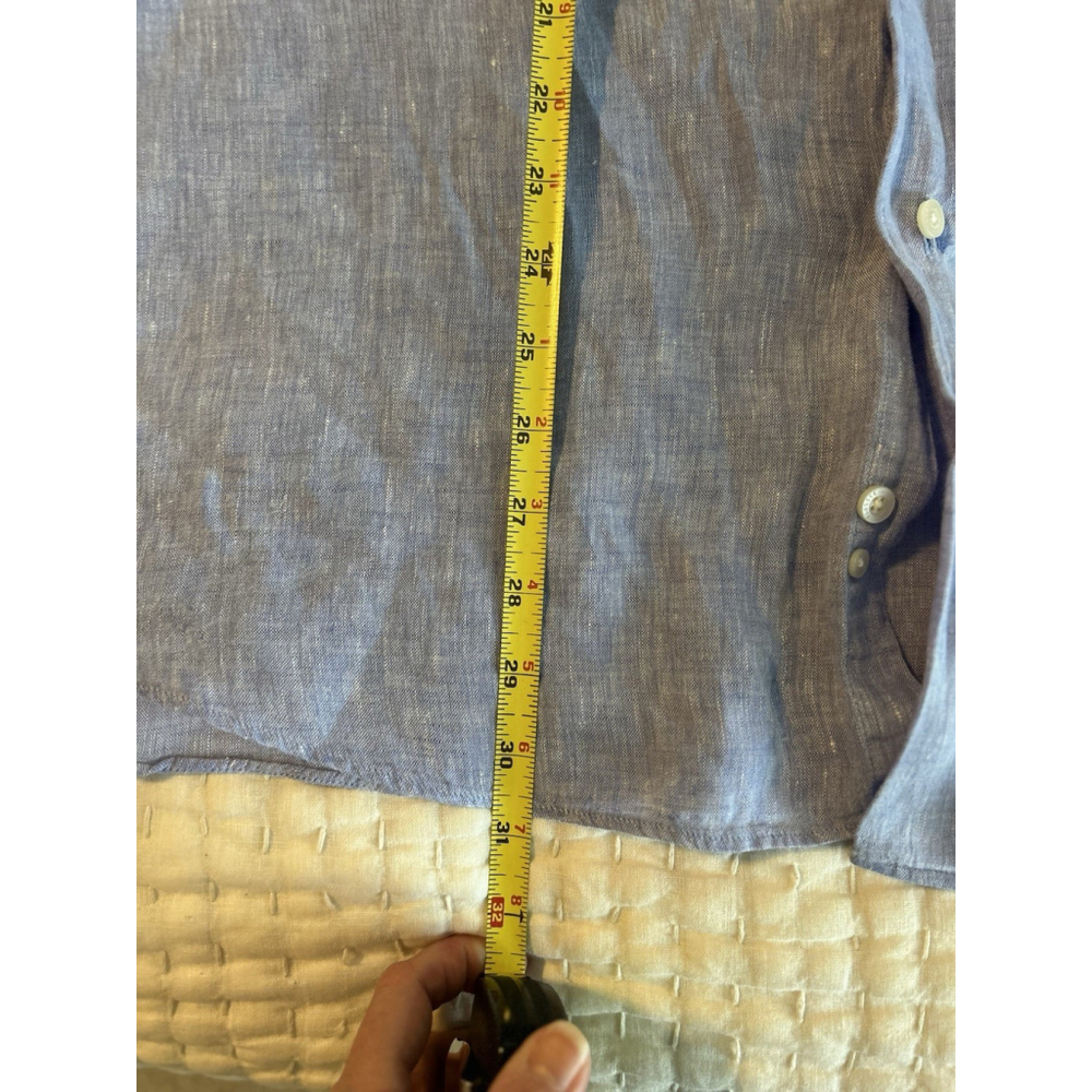 Alan Flusser, Button Down, Blue, Long Sleeve, Shirt, men’s Size L, 100% Linen - Picture 10 of 14